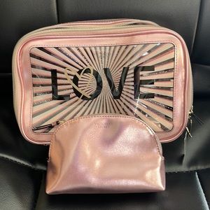 Victoria's Secret Rose Gold LOVE Travel Makeup Cosmetics Bag Set • NWT! VS